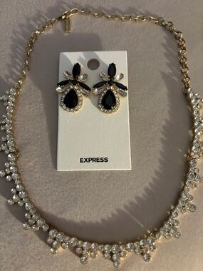 Express Gold-Tone Black and Clear Crystal Drop Earrings